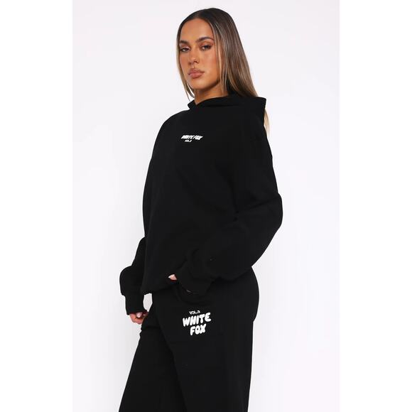 White Fox Offstage Hoodie & Sweatpants 2-Piece Track Set  S/M Black Lounge Cozy - Picture 2 of 15